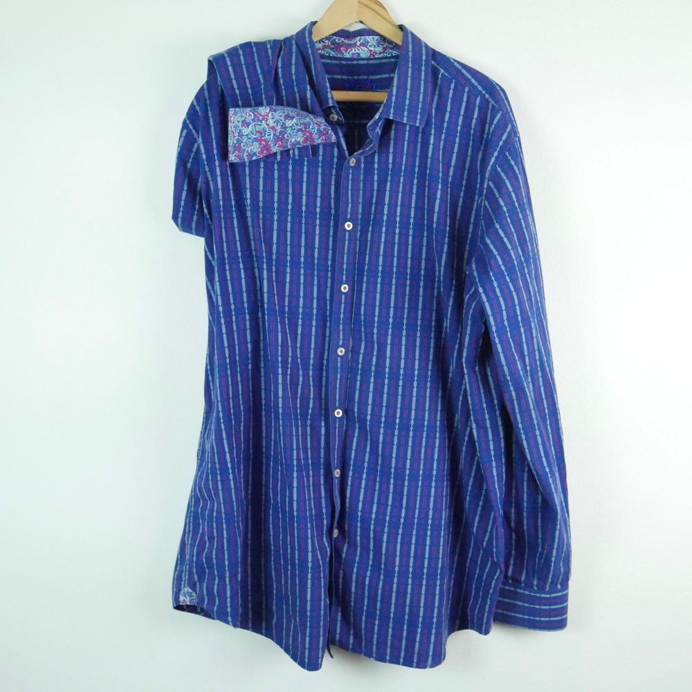 Robert Graham 2XLT Blue Striped Flip Cuff Long Sleeve Button Down Shirt Paisley